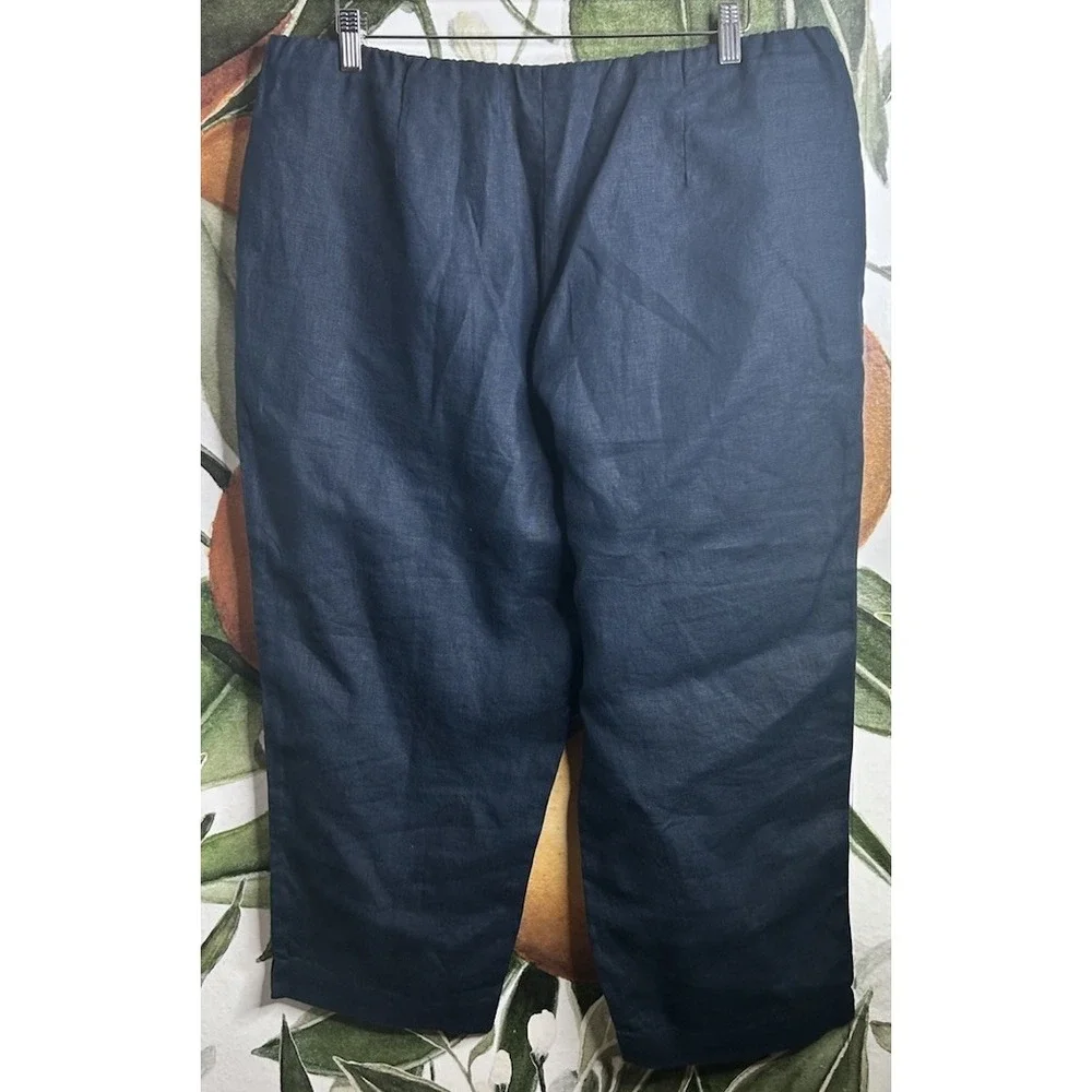 J Jill Love Linen Blue Cropped Pants Women Large Pull On Elastic Waist Pockets - Picture 6 of 7